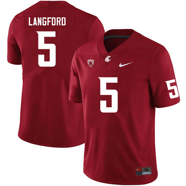 Men #5 Derrick Langford Washington State Cougars College Football Jerseys Sale-Crimson